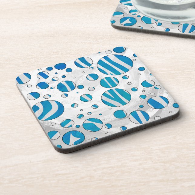 White and Blue Polka Dot Zebra Untersetzer (Linke Seite)