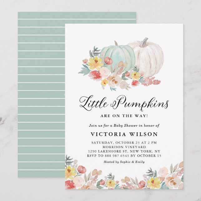 White and Blue Pumpkins Herbst Twins Baby Dusche Einladung (Vorne/Hinten)