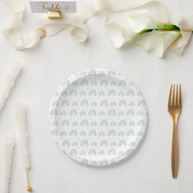 White And Blue Rainbow Babyshower New Baby Plate Pappteller (Hochzeit)