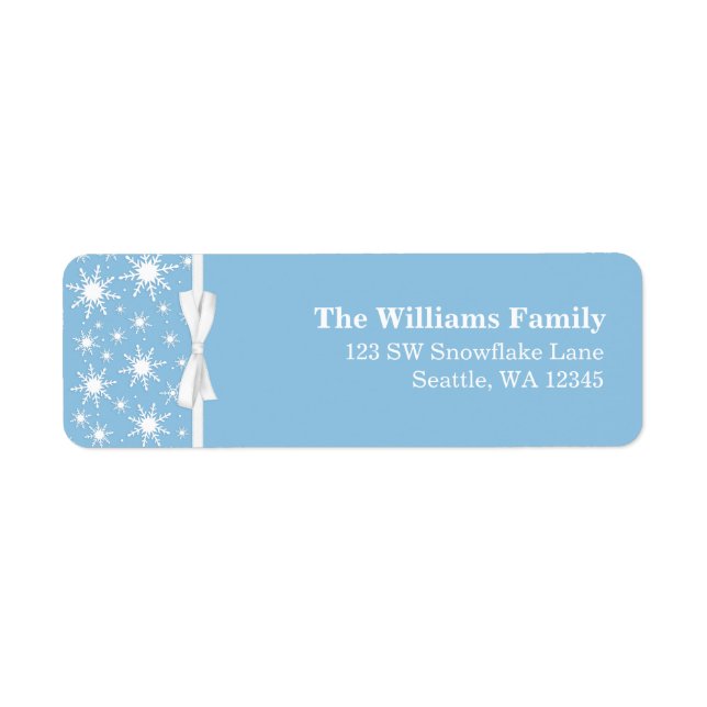 White and Blue Snowflakes Ribbon Weihnachtsadresse (Vorne)