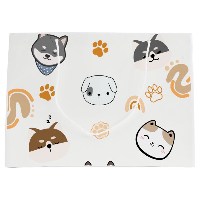 White and Brown Animal Illustration - Stylish Appl Große Geschenktüte (Vorderseite)