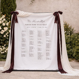 White and Brown Wedding Seating Chart Fabric Wandteppich