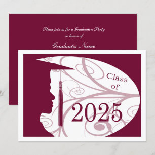 White and Burgundy Man 2025 Graduation Party Einladung