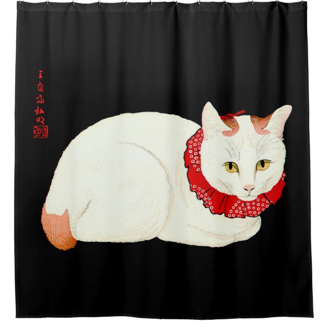 White and Ginger Japanese Cat Duschvorhang (Vorderseite)
