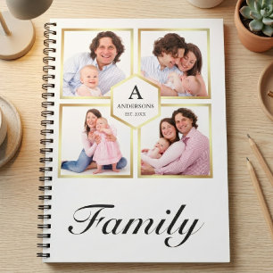 White and Gold 4 Pictures Family Foto Collage Notizblock