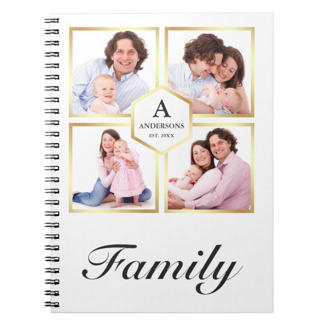 White and Gold 4 Pictures Family Foto Collage Notizblock (Vorderseite)