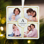 White and Gold 4 Pictures Family Foto Collage Ornament Aus Metall<br><div class="desc">Laden Sie Ihre Lieblings-Fotos hoch,  um Ihr eigenes personalisiertes Keepake-Foto-Geschenk zu machen.</div>