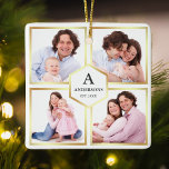 White and Gold 4 Pictures Family Photo Collage Keramikornament<br><div class="desc">Upload your favorite photos to make your own unique personalized keepsake photo gift.</div>