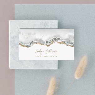 White and Gold Agate Business Card Visitenkarte