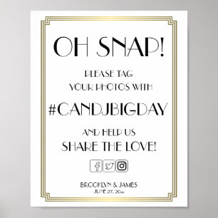 White and Gold Art Deco Gatsby Hashtag Schild 8x10