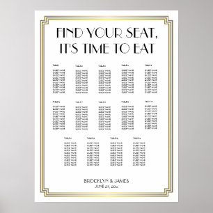 White and Gold Art Deco Hochzeitskarte Poster