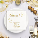 White and Gold Cheers Custom Name 50th Birthday Serviette<br><div class="desc">Create unique white and gold paper napkins for birthday party personalized with a birthday girl name,  and date.  Gold on this design is a golden yellow gradient that imitates the golden surface (it's not a foil).</div>