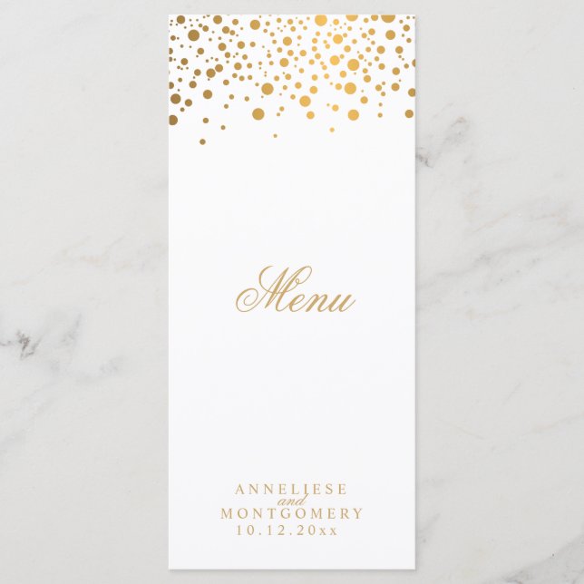 White and Gold Confetti Dots - Menü Menükarte (Vorderseite)