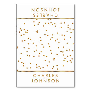 White and Gold Confetti Dots PLATZKARTEN Tischnummer