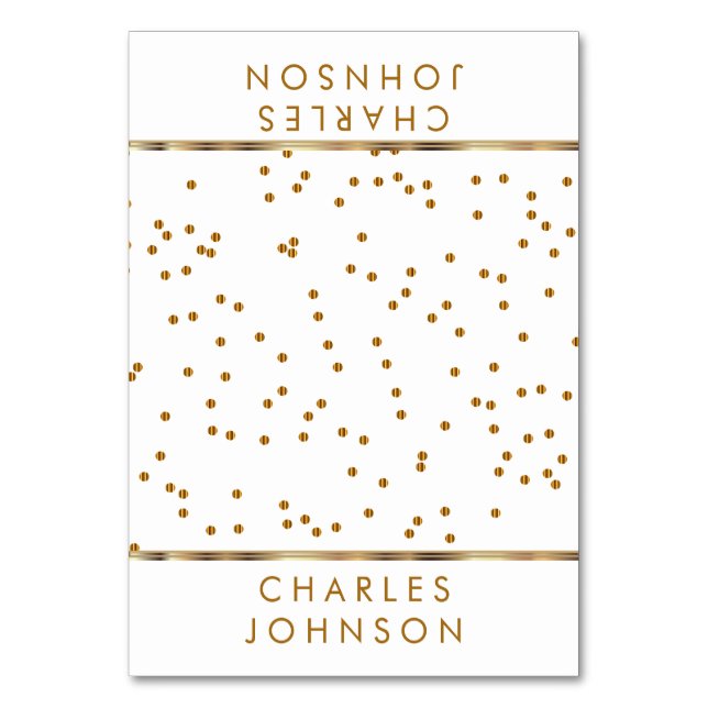 White and Gold Confetti Dots | PLATZKARTEN Tischnummer (Vorderseite)