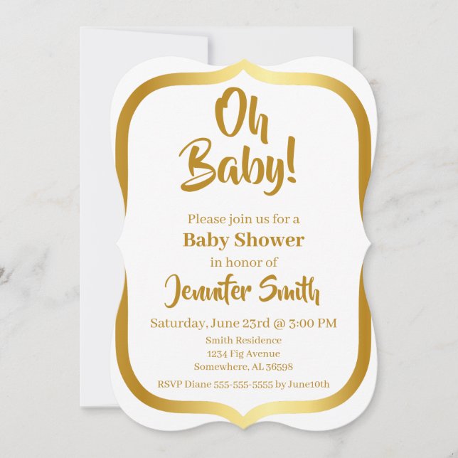 White and Gold Elegant Baby Shower Einladung (Vorderseite)