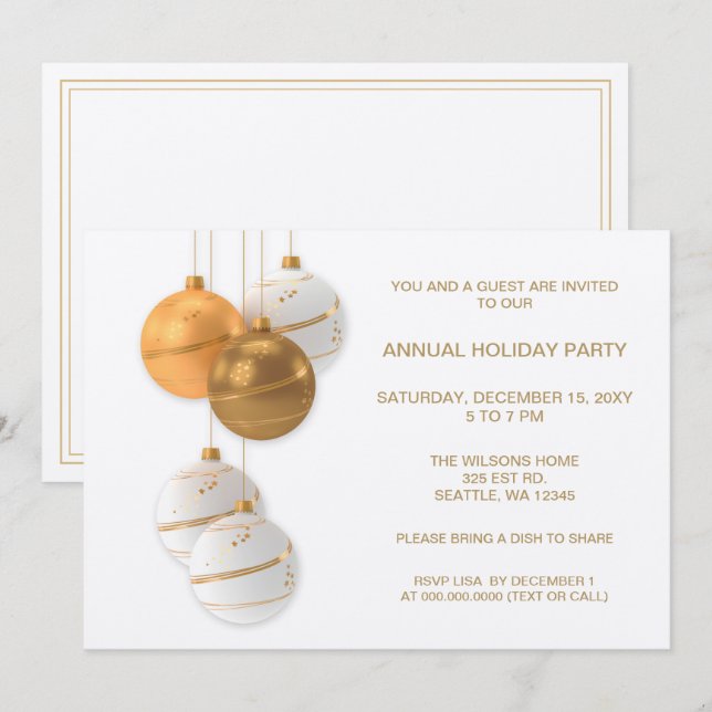 White and Gold Elegante Corporate Holiday Party Einladung (Vorne/Hinten)
