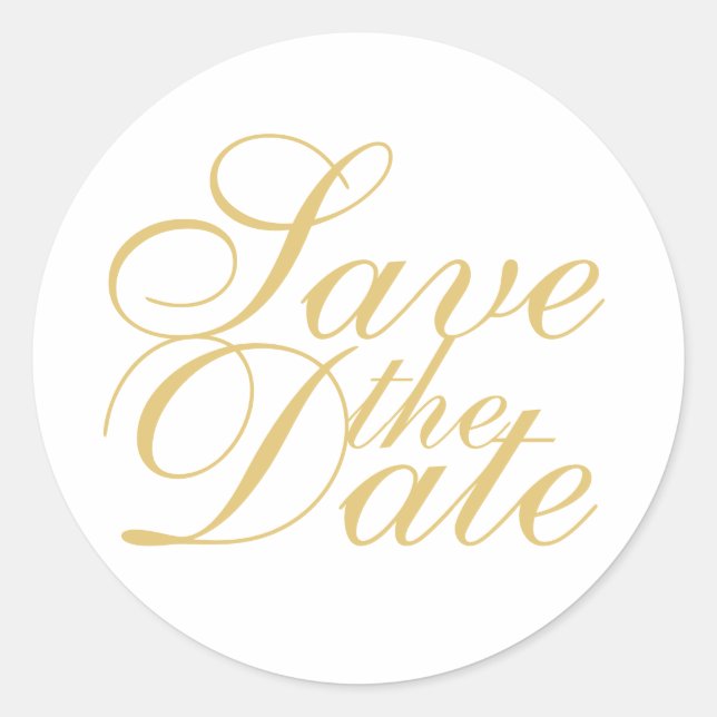 White and Gold Elegante Wedding Save the Date Runder Aufkleber (Vorderseite)