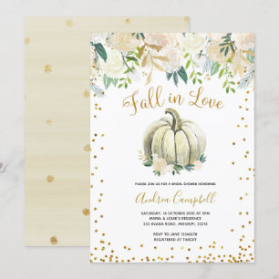 White and Gold Fall in Liebe Brautparty Einladung