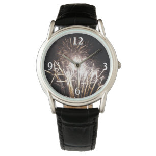 White and Gold Fireworks I Patriotic Celebration Armbanduhr