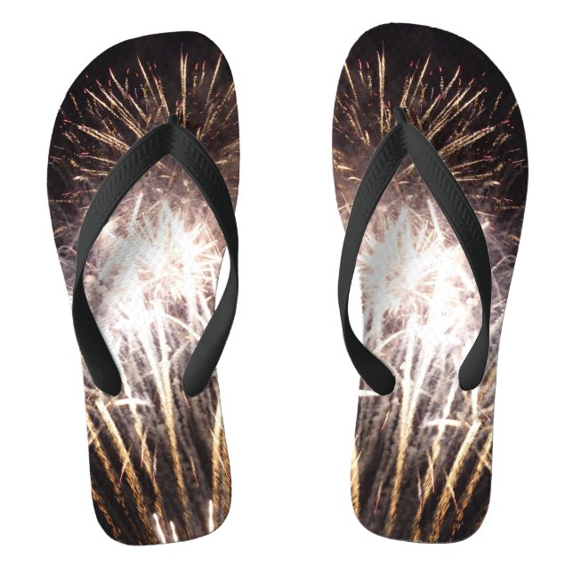 White and Gold Fireworks I Patriotic Celebration Flip Flops (Fußbett)