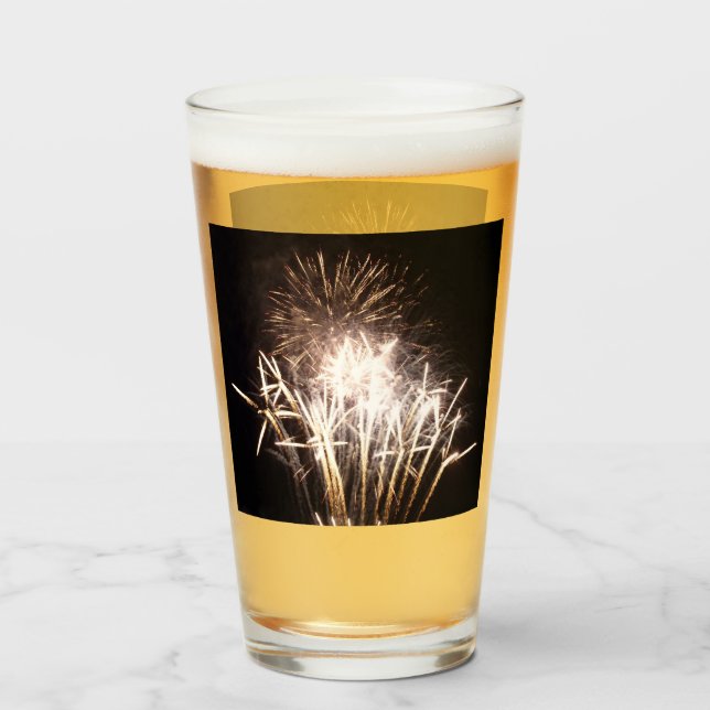 White and Gold Fireworks I Patriotic Celebration Glas (Rückseite (gefüllt))