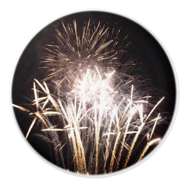 White and Gold Fireworks I Patriotic Celebration Keramikknauf (Vorderseite)