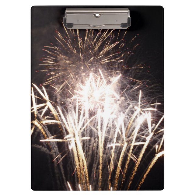 White and Gold Fireworks I Patriotic Celebration Klemmbrett (Vorderseite)