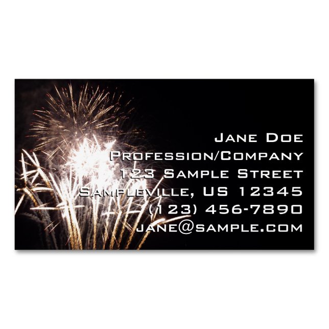 White and Gold Fireworks I Patriotic Celebration Magnetische Visitenkarte (Vorderseite)