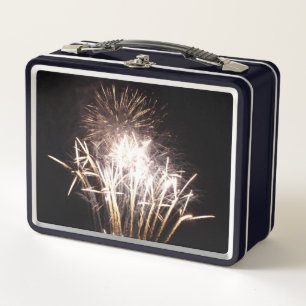 White and Gold Fireworks I Patriotic Celebration Metall Brotdose