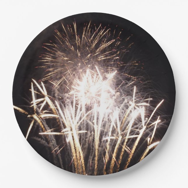 White and Gold Fireworks I Patriotic Celebration Pappteller (Vorderseite)