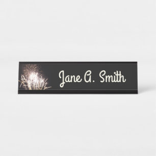 White and Gold Fireworks I Patriotic Celebration Schreibtischnamensplakette