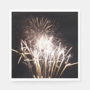 White and Gold Fireworks I Patriotic Celebration Serviette
