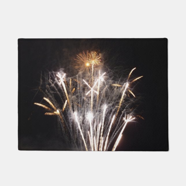 White and Gold Fireworks II Patriotic Celebration Fußmatte (Vorderseite)