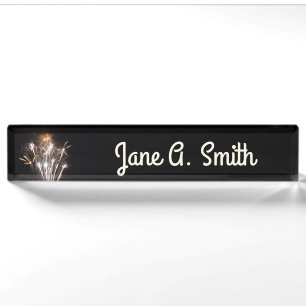 White and Gold Fireworks II Patriotic Celebration Namensplakette