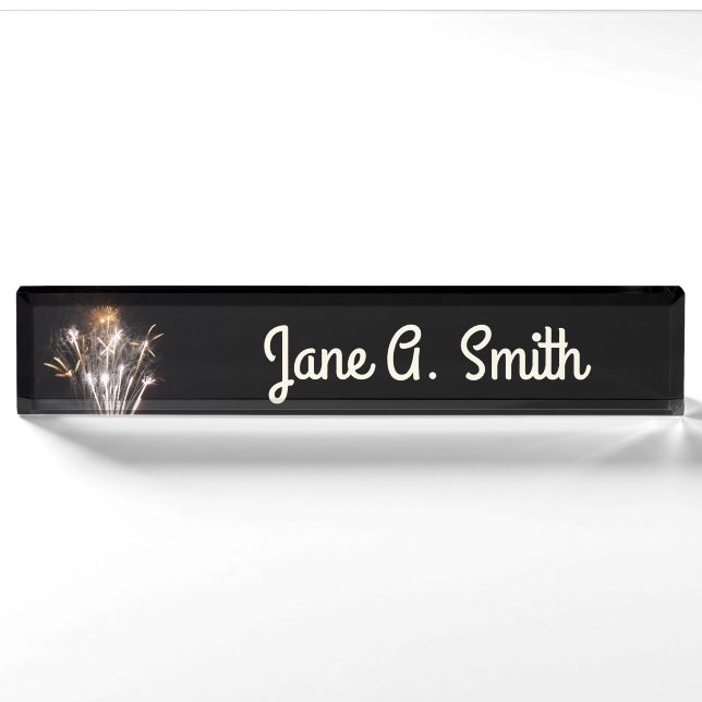 White and Gold Fireworks II Patriotic Celebration Namensplakette (Vorderseite)
