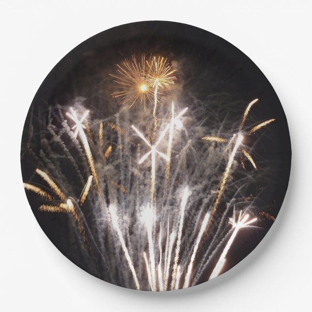 White and Gold Fireworks II Patriotic Celebration Pappteller (Vorderseite)