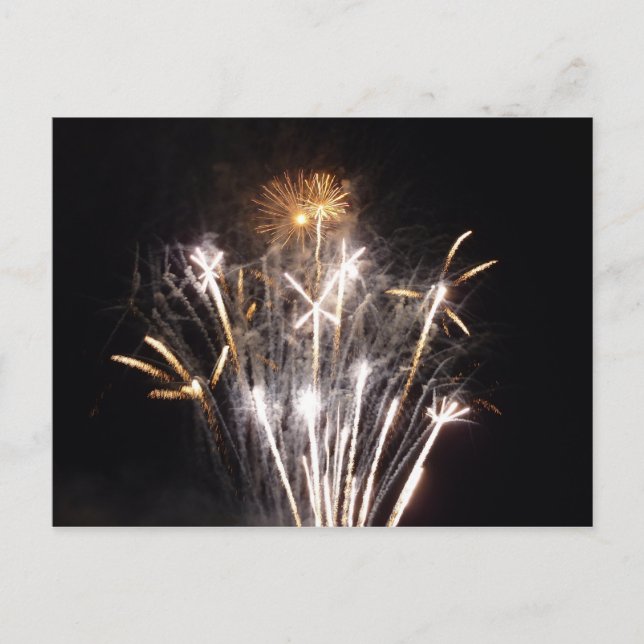 White and Gold Fireworks II Patriotic Celebration Postkarte (Vorderseite)