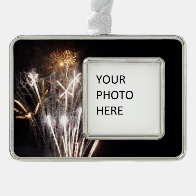 White and Gold Fireworks II Patriotic Celebration Rahmen-Ornament Silber (Vorderseite)