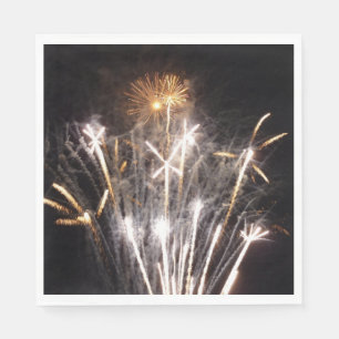 White and Gold Fireworks II Patriotic Celebration Serviette