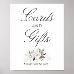 White and Gold Floral Wedding Cards and Gifts Sign Poster