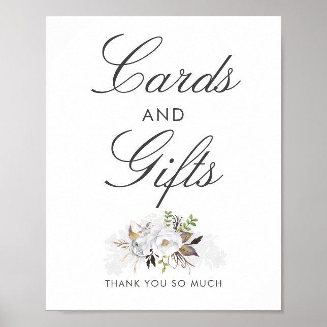 White and Gold Floral Wedding Cards and Gifts Sign Poster (Vorne)