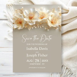 White and Gold Floral Wedding Save the Date Einladung