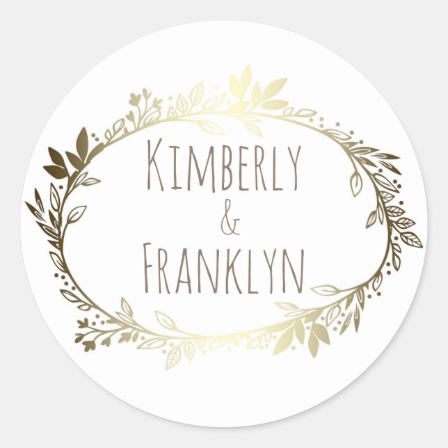 White and Gold Florals Wedding Runder Aufkleber (Vorderseite)