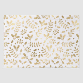 White and Gold Foil Christmas Holly Seidenpapier