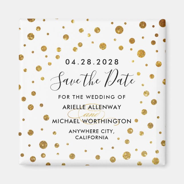 White and Gold Foil Wedding Save the Date Magnete Magnet (Vorne)