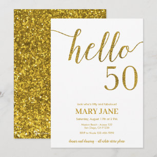White and Gold Glitzer 50. Geburtstag Einladung