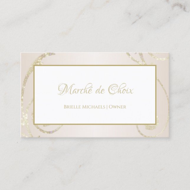 White and Gold Glitzer Filigree Beauty Boutique Visitenkarte (Vorderseite)