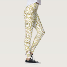 White and Gold Leopard Print Leggings