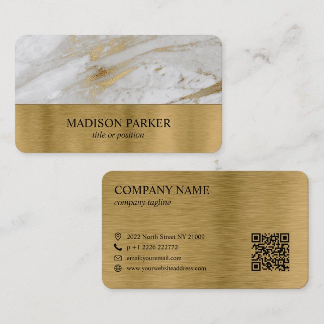 White and Gold Marble Business Card Visitenkarte (Vorne/Hinten)